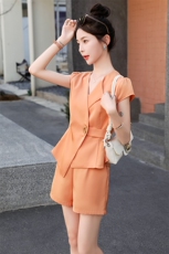 短裤套装女2024夏季新款小个子高级感小香风西装短袖两件套职业装，女装套装/套裙，卡杰菲