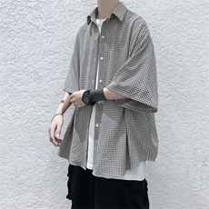 港风经典格子宽松男士衬衫A071-C03-P35，男装衬衫，电商A071