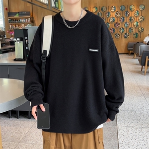 B150-P40 2023圆领毛衣男秋冬季日系复古慵懒风针织衫外套图片