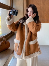 现货主推两面穿2025冬季新款皮毛一体外套加厚保暖1508-P210K298，女装棉衣/棉服，欣美人