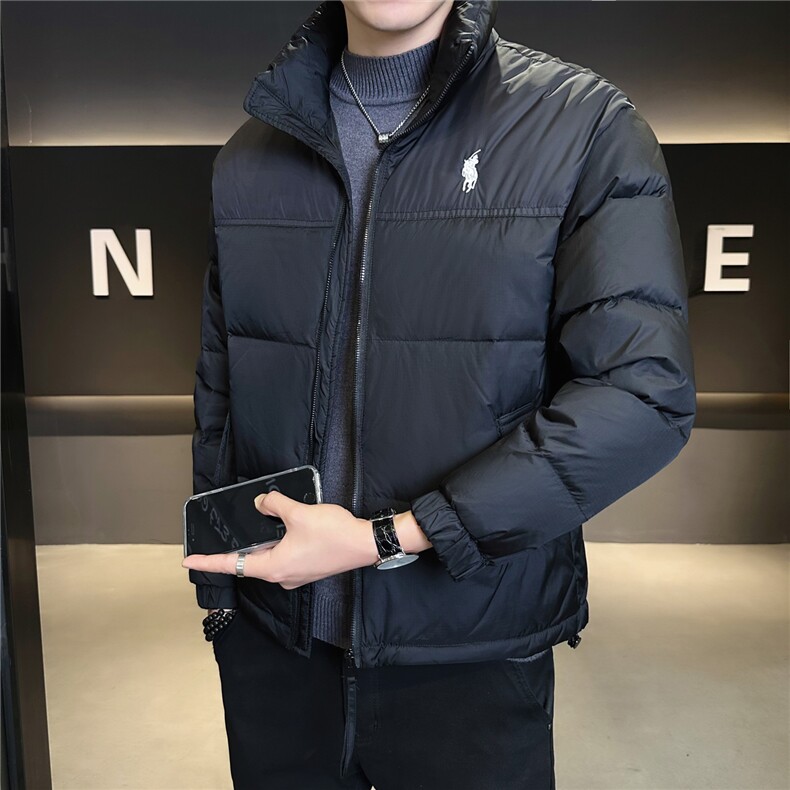 9826-L-4XL-P175标50绒店主风男士休闲刺绣拼色立领羽绒服外套,男装羽绒服,电商B255