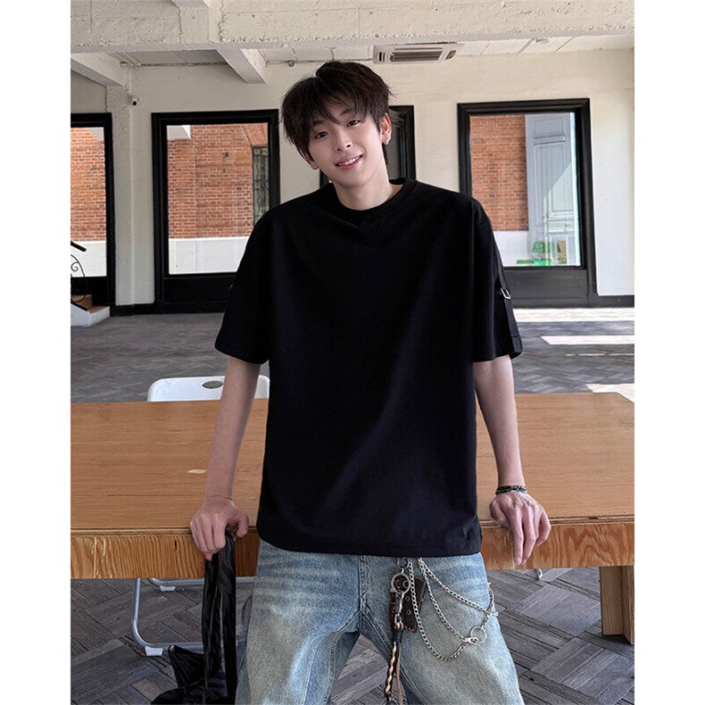 胸口小V设计机车潮流时尚上衣短袖T恤简约休闲T恤上衣打底短特P38,男装T恤,电商B319