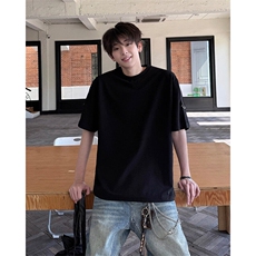 胸口小V设计机车潮流时尚上衣短袖T恤简约休闲T恤上衣打底短特P38，男装T恤，电商B319