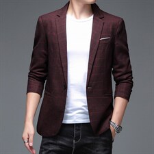 西装男士格子外套2023春季新款中青年休闲上衣西服爸爸装男装图片