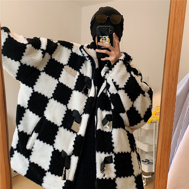 1羊羔毛格子外套大码M-5XL加棉聚酯纤维棉衣YG78159P105控149，男装棉衣，星座226-2