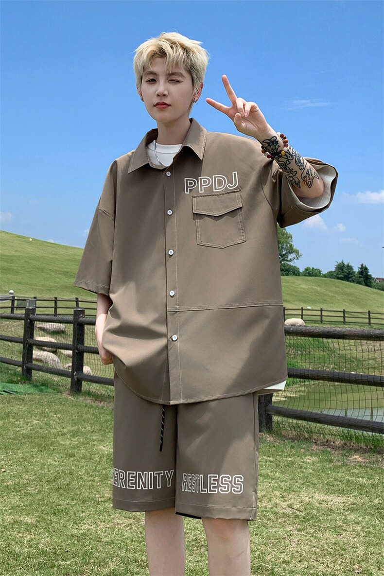 特批P65无差价夏季冰丝垂感印花青少年男士冰感舒适两件套装TZ361,男装休闲套装,电商A001