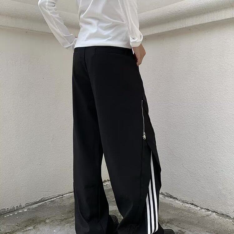 美式设计感条纹拼接休闲西裤男女2026新款高街宽松百搭裤子X191,男装西裤,星座601-1