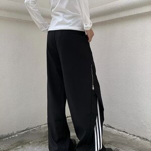 美式设计感条纹拼接休闲西裤男女2026新款高街宽松百搭裤子X191图片