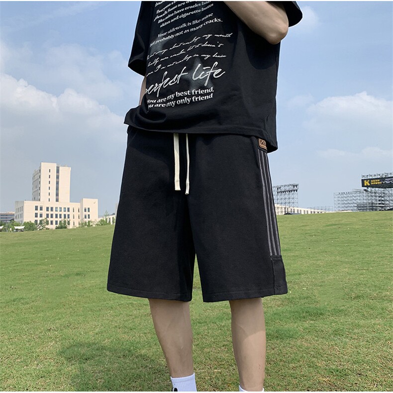 夏款男短裤纯棉三条杠条纹拼色五分短裤D1084P35,男装牛仔裤,星座1013-1
