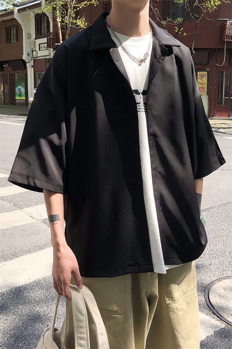 爆夏季主推纯色净版宽松男士4色短衬衫（大货主推）A071-C01-P35,男装衬衫,电商A071
