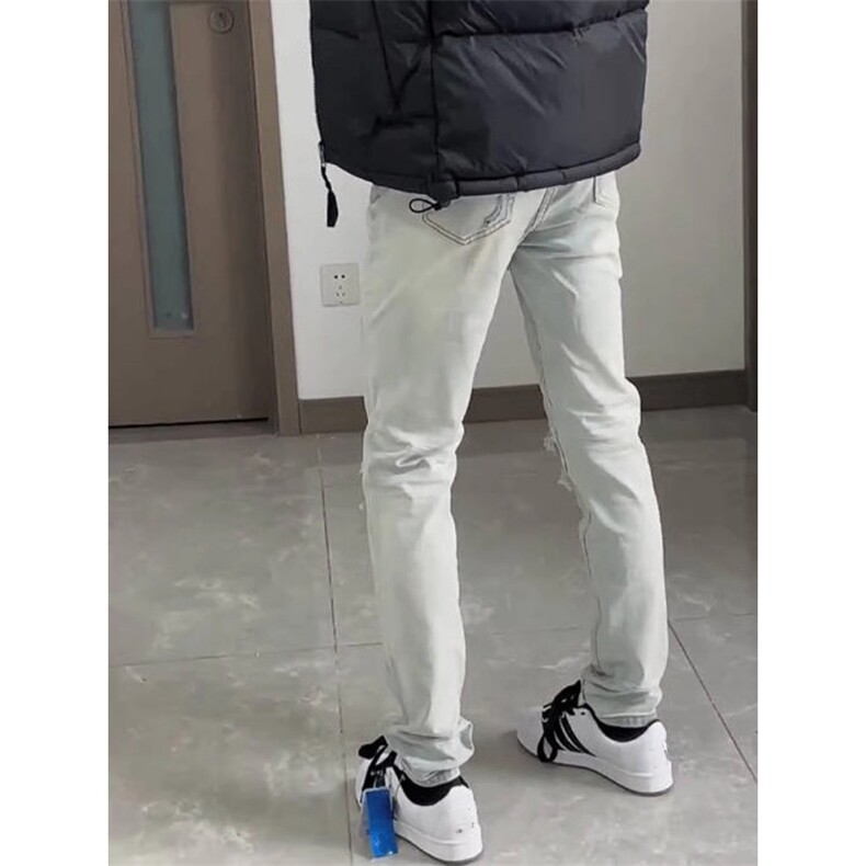 欧美高街潮牌牛仔裤破洞红色补丁修身男女长裤子HT1153p38,男装牛仔裤,星座1112-1