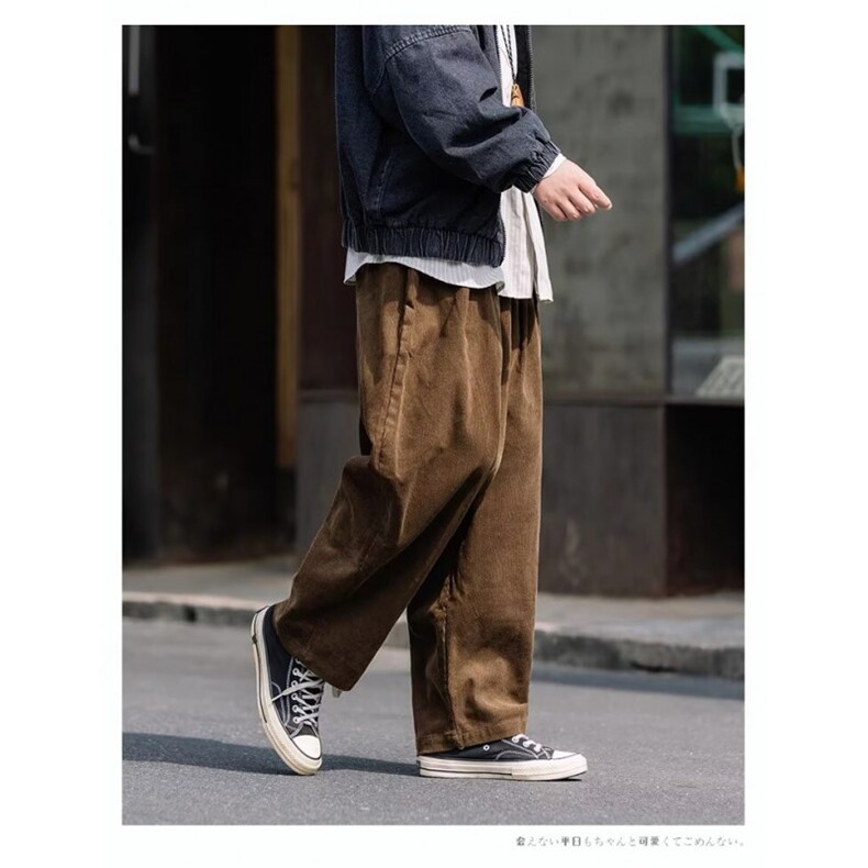 春秋季日系复古灯芯绒休闲长裤男情侣学生宽松直筒棕色工装运动裤,男装工装外套,星座506A