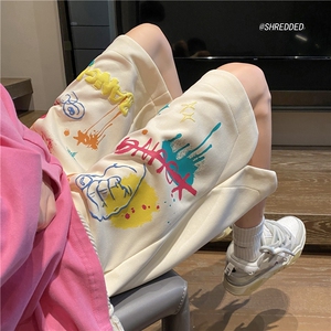 港风夏季新款彩绘发泡印花短裤宽松五分裤B315-K23325-p45控58图片