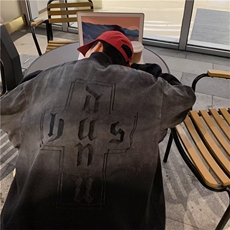 美式复古字母刺绣渐变棒球服男女秋季做旧水洗宽松情侣装夹克外套，男装夹克，星座1210-1