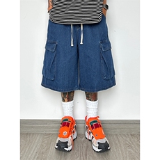 美式复古七分工装牛仔短裤日系cityboy廓形大码oversize，男装牛仔裤，星座310A-4