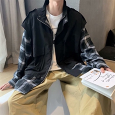 港风休闲假两件外穿夹克男韩版秋季衬衫外套宽松J/，男装夹克，电商D202-1