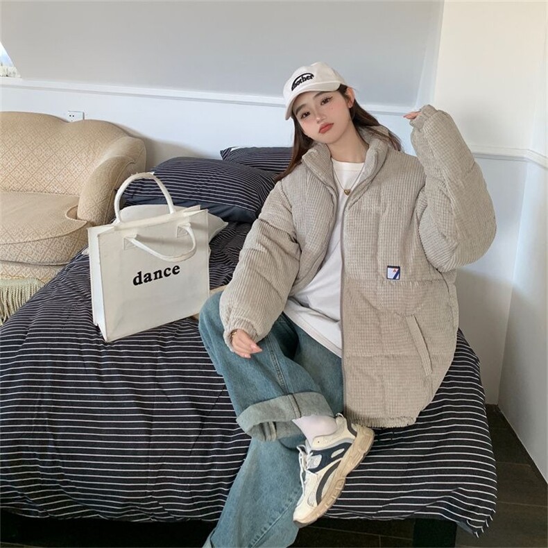 灯芯绒羽绒棉服女韩版学院风短款宽松ins棉袄面包服立领保暖外套,男装棉衣,星座506A