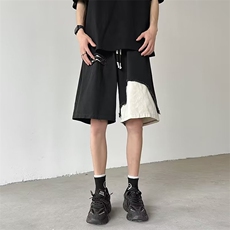 破洞拼接短裤男款夏季美式高街潮牌痞帅百搭宽松休闲五分运动裤子，男装休闲裤，星座601-2