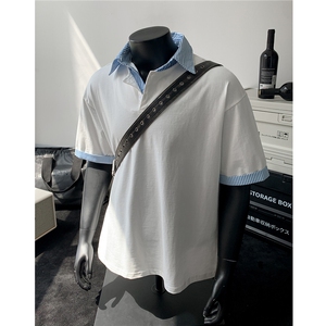 25夏装新品 假两件衬衫领短袖T恤POLO衫翻领上衣男 H1077 特P38图片