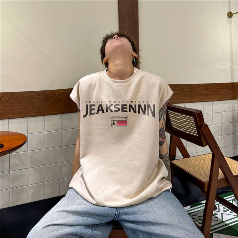 抖音得物高品质麂皮绒美式字母印花宽松背心bxjp299-特批19控38,男装背心/马甲,星座605(原A050)