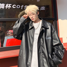 2026春装新款宽松贴标PU皮衣夹克机车男外套PY666/特P65黑，男装夹克，电商A094