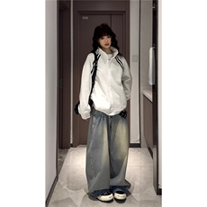 黑色美式复古条纹外套男女秋冬青少年学院风卫衣重磅立领运动夹克，男装夹克，星座1210-1