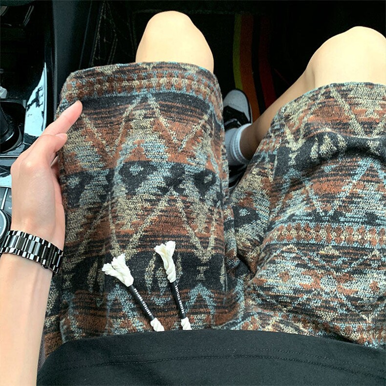 民族风宽松直筒休闲短裤五分裤风潮流格子13XZ211-1-K2515-P40，男装牛仔裤，星座211-1