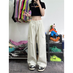 美式高街阔腿多口袋工装裤百搭宽松休闲裤子女XZ211-1-K2338-P60图片
