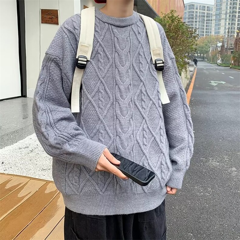 美式街头设计感圆领毛衣男慵懒风休闲针织衫M844P45图片