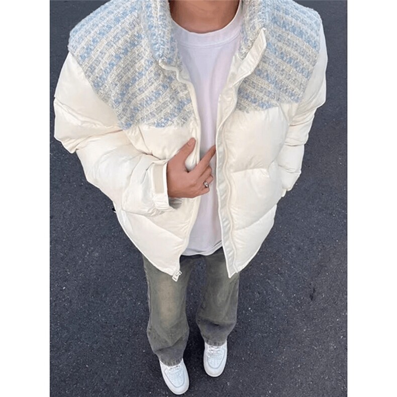 潮高级感针织拼接立领羽绒棉服加厚小众情侣面包服Y321-P88网图,男装棉衣,电商B245