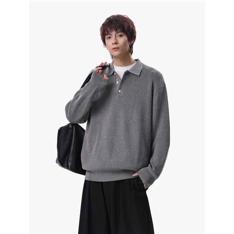 1303B-MY801-P5088 翻领polo套头毛衣宽松加厚情侣针织衫图片