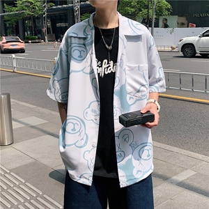 港风休闲情侣大码短袖衬衫男潮帅气半袖衬衣男士寸衫DCS766P40控图片