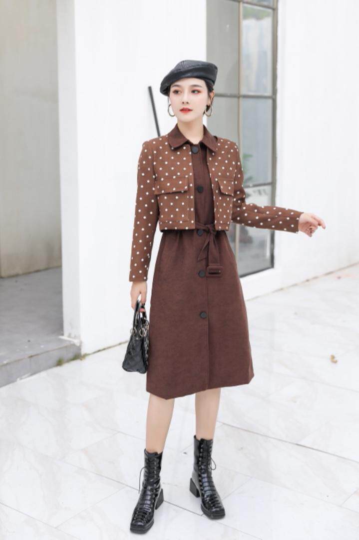 两件套连衣裙黑色咖啡色m一XXL，女装连衣裙，圣姿源