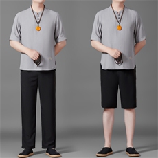 2025夏季亚麻绣花大码风男士透气长裤+短裤三件套MJ5105C-P125，男装牛仔裤，星座1105-3