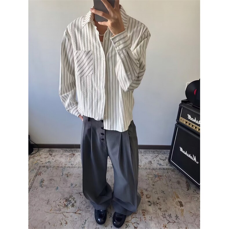 JY766-P44韩系宽松条纹衬衫男,男装衬衫,星座1501-3