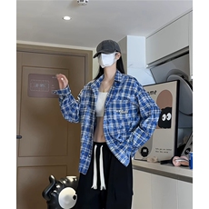 韩版晕染格子衬衫字母款潮流外搭上衣衬衫A061-AC00571-P80，男装衬衫，电商A061