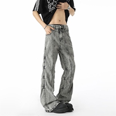 美式复古褶皱牛仔裤男款秋冬季高街潮牌痞帅炸街XZ201-SW58P50，男装牛仔裤，星座201