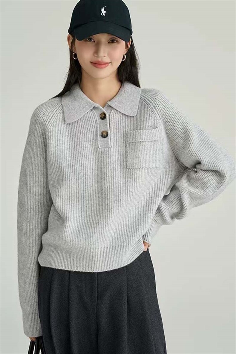 羊毛衫女2024早秋新款翻领针织慵懒打底衫洋气毛衣,女装羊毛衫,泰沅羊绒