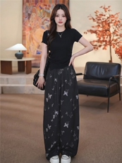 时尚休闲运动套装女夏季新款显瘦气质纯色圆领短袖上衣长裤两件套，女装套装/套裙，江南