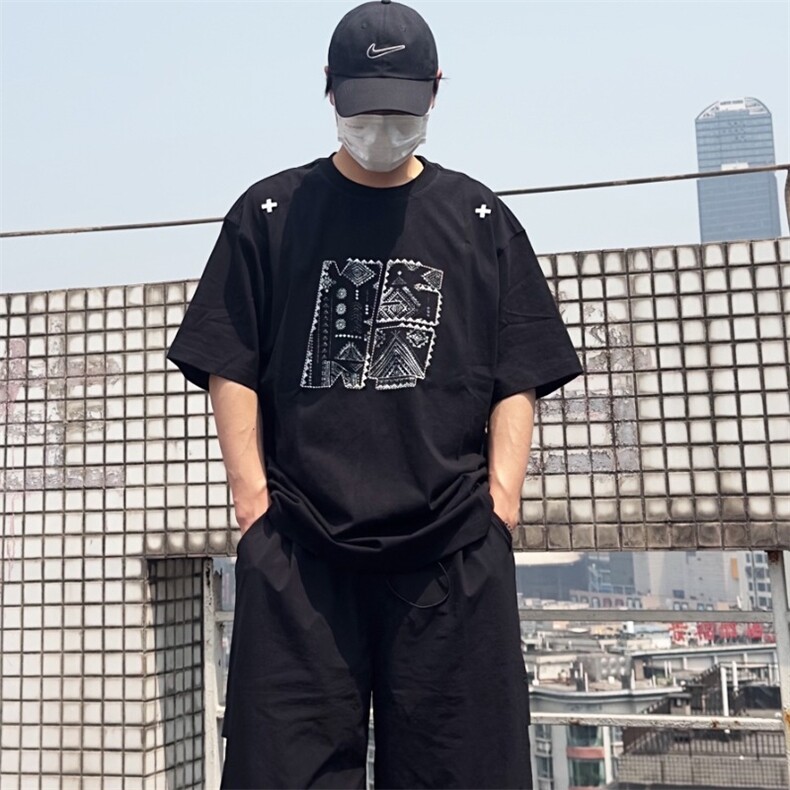 刺绣图腾游牧民族潮男女同款民族风情侣宽松纯棉T恤休闲潮,男装T恤,星座1210-1