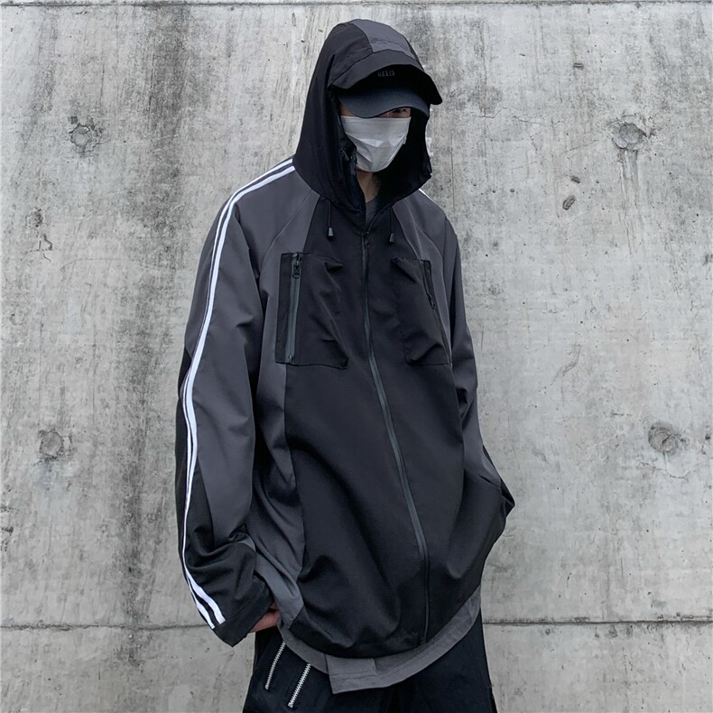 高街vib潮机能风工装防水功能面料连帽冲锋衣XZ906-2-H153-P85，男装夹克，星座910-6