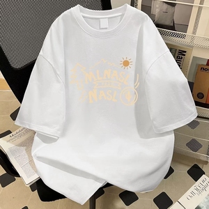 重磅纯棉短袖t恤男装黑色上衣服美式潮流全棉半袖圆领打底衫图片