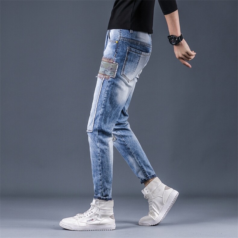 2021新款潮牌刺绣贴布弹力牛仔裤男微跨小脚裤QT6027-89176,男装牛仔裤,电商D218
