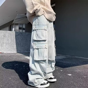 Cleanfit美式复古工装牛仔裤男高街vibe多口袋直筒裤街头阔腿裤子图片