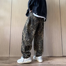 新款美式复古豹纹牛仔裤直筒宽松男vintage休闲裤子K8924，男装牛仔裤，星座1116A-1（原606A）