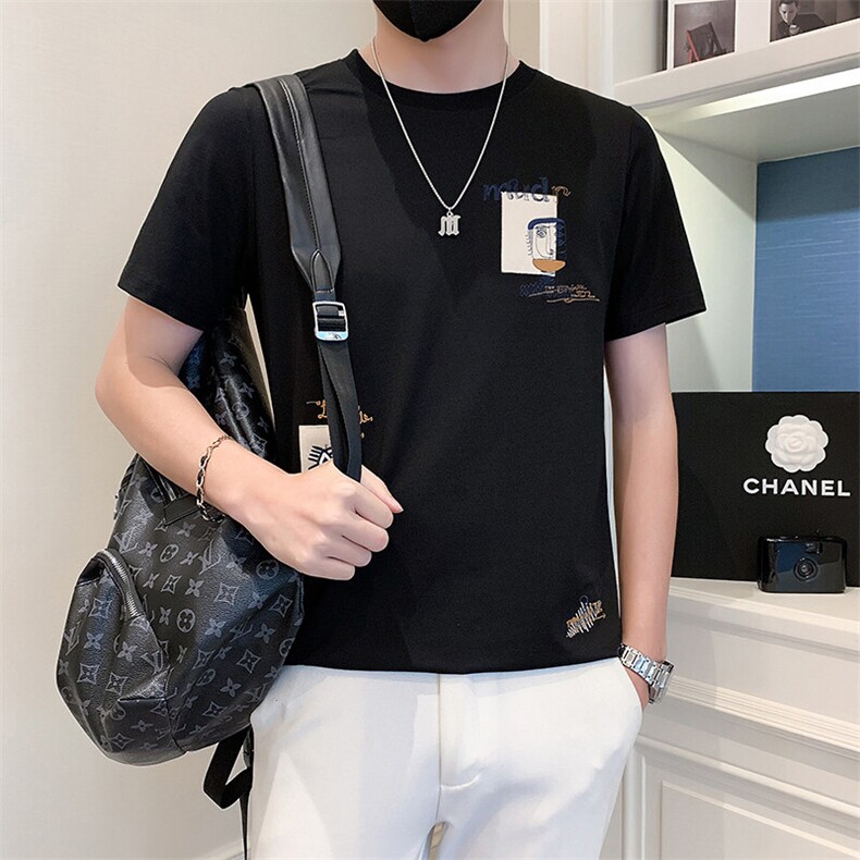 2025新款夏季T恤男短袖潮牌刺绣男装上衣 A313-5807-P48图片