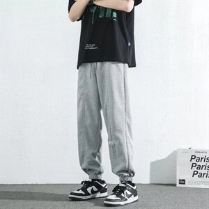 春夏运动休闲裤男直筒垂感ins潮牌港风华夫格九分裤K2976P30图片
