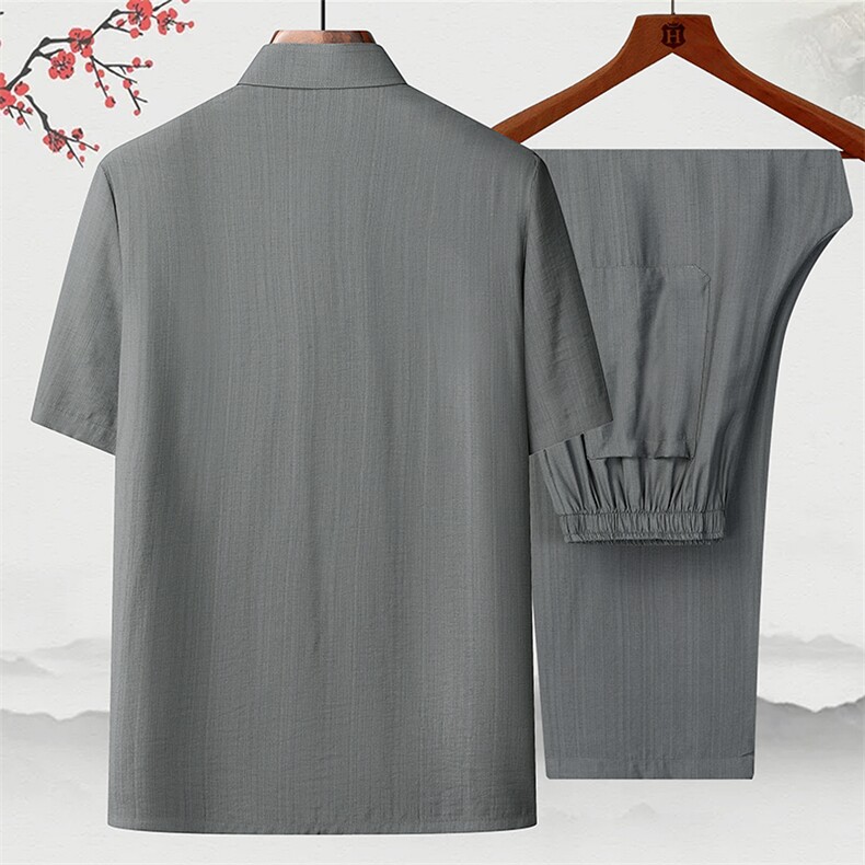 2025夏季薄款高端风棉麻绣花短袖衬衫唐装汉服套装2312-P95,男装衬衫,星座1105-3