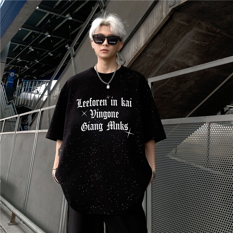 美式街潮满天星复古反光短袖男女情侣款宽松休闲圆领t恤上衣特p28,男装T恤,电商C307A