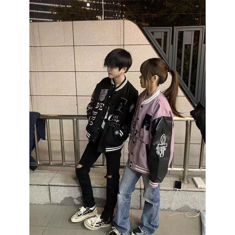 1506-1/GAA010/P64美式复古字母刺绣拼色棒球服1,女装职业装,星座1506A
